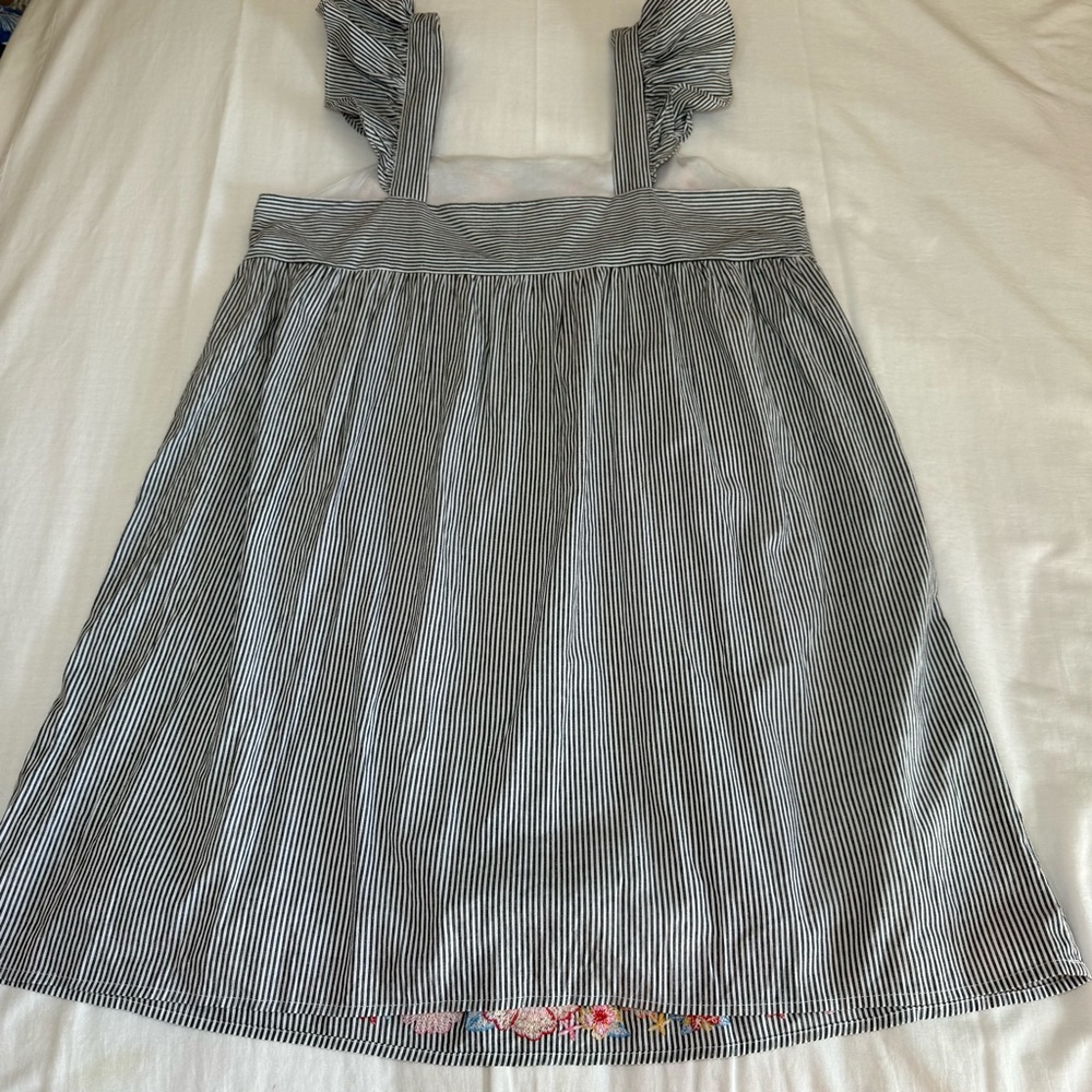 Savanna Jane Dress Large Floral Embroidered Striped Blue Ruffle Shift Travel - Picture 11 of 11